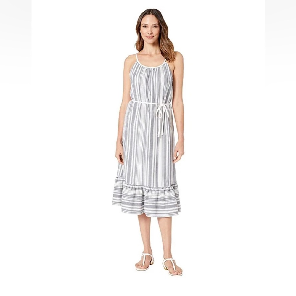 Vince Camuto Dobby Stripe Ivory Sleeveless Halter Midi Dress NWT Women's Size L